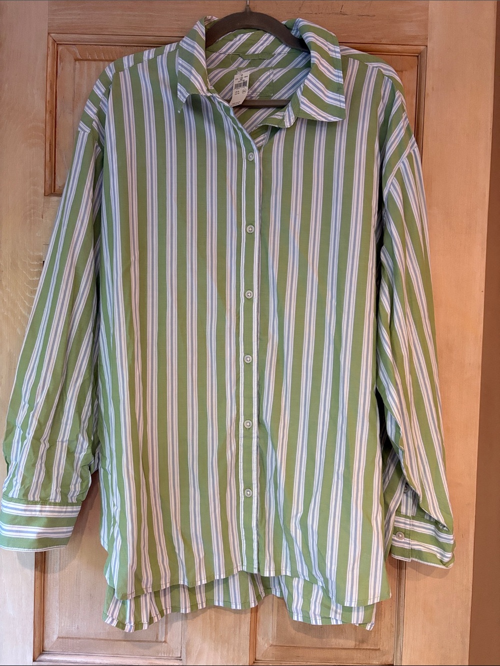 New With Tags aerie Light Green and White Striped Button-Up Shirt XL